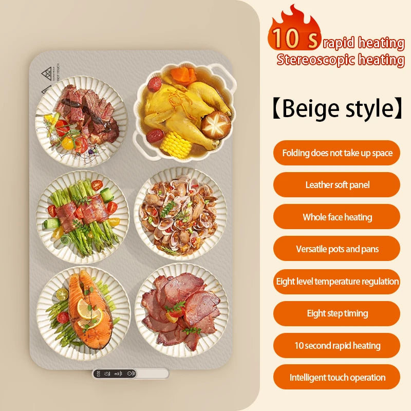 TINSOL Food Warmer Pad Foldable Silicone Heating Pad Portable Meal Cart Insulation Pad 8-Level Temperature Adjustment